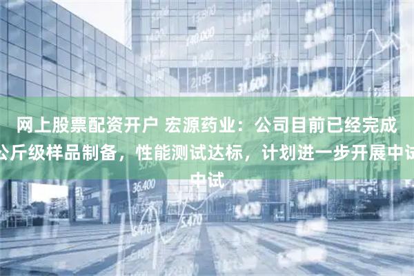 网上股票配资开户 宏源药业：公司目前已经完成公斤级样品制备，性能测试达标，计划进一步开展中试
